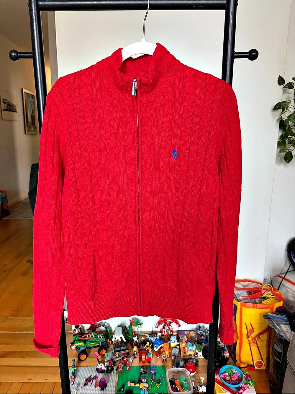 Ralph Lauren Cable Knit Zip-Up Sweater in Red Like New